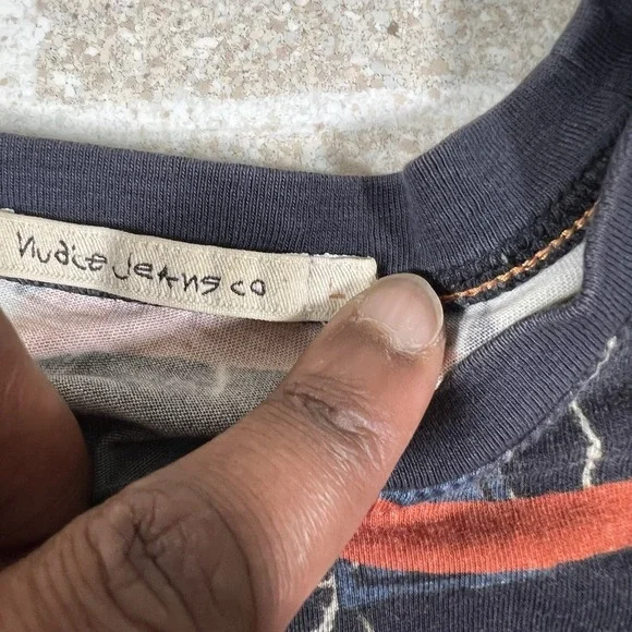 Nudie Jeans Co Aop Print Tee 100% Cotton T-Shirt Mens Large  Short Sleeve - Picture 5 of 7